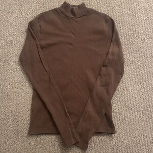 Brandy Melville Brown Long Sleeve Ribbed Mock-neck Top